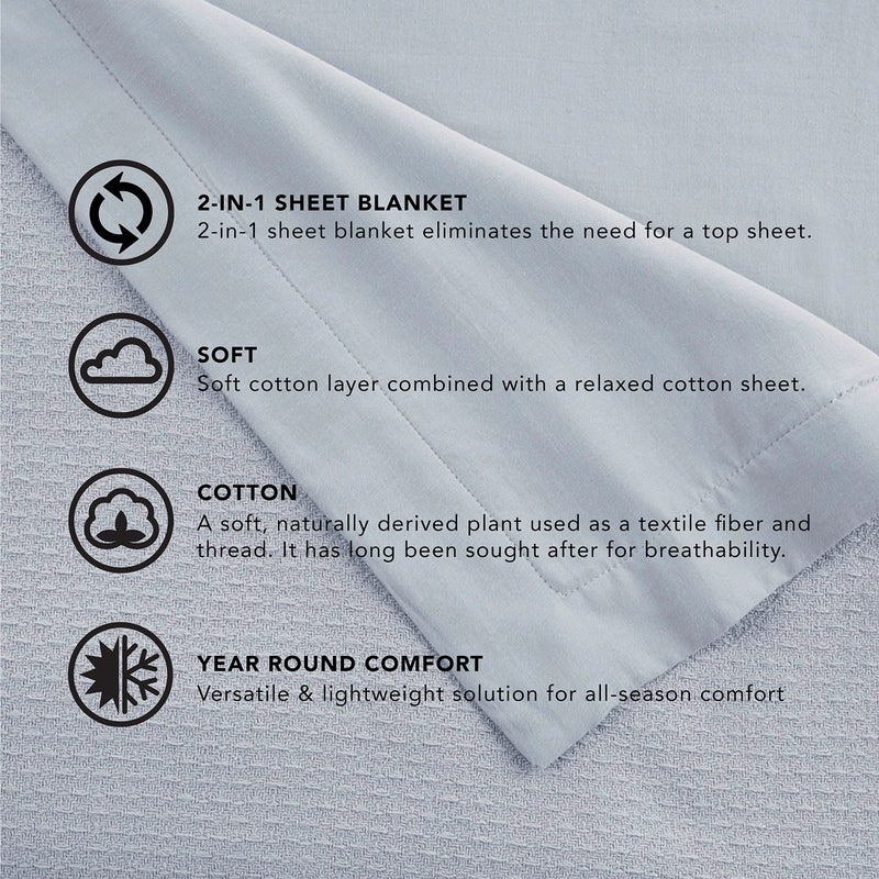 Vellux 100% Cotton Blanket - Soft, Breathable & Lightweight Thermal Blanket - All Season King Size Perfect for Layering Bed, Couch & Sofa - Hotel Quality (108x90 Inch, Blue) - Image 5
